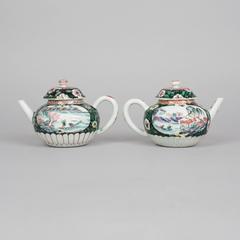 Pair of Chinese Porcelain Famille Rose Moulded Teapots, 18th Century