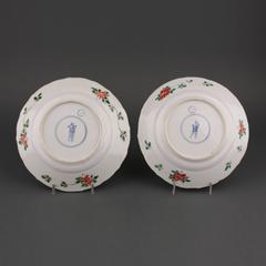 Chinese Porcelain Pair of Plates, Plants, Rockwork, Butterflies, Flowers, Kangxi