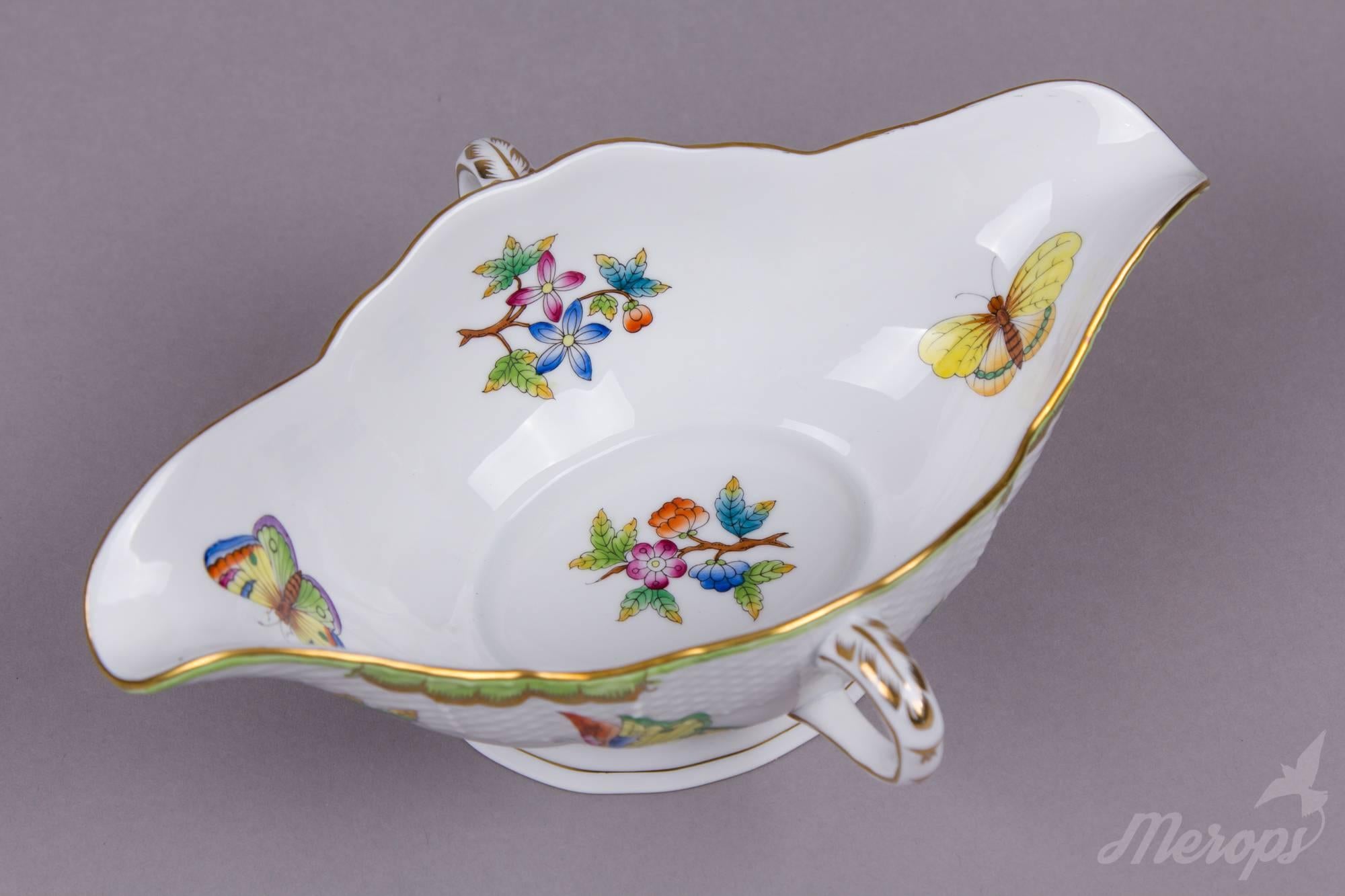 Hand-Painted Herend Queen Victoria Gravy Boat with Handles For Sale