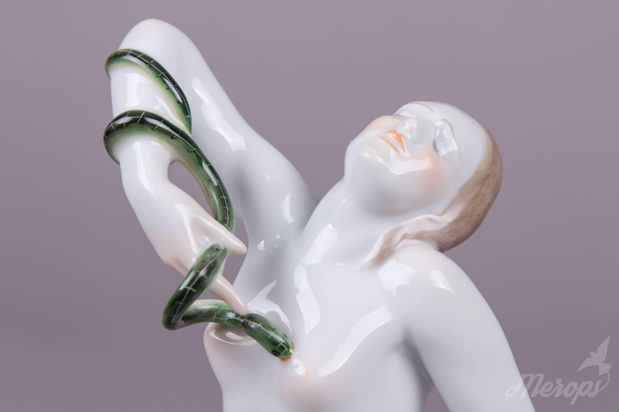 Herend Nude Girl with Snake Figurine In Excellent Condition In Budapest, HU