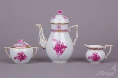 Herend Chinese Bouquet Raspberry Coffee and Dessert Set for Six Persons