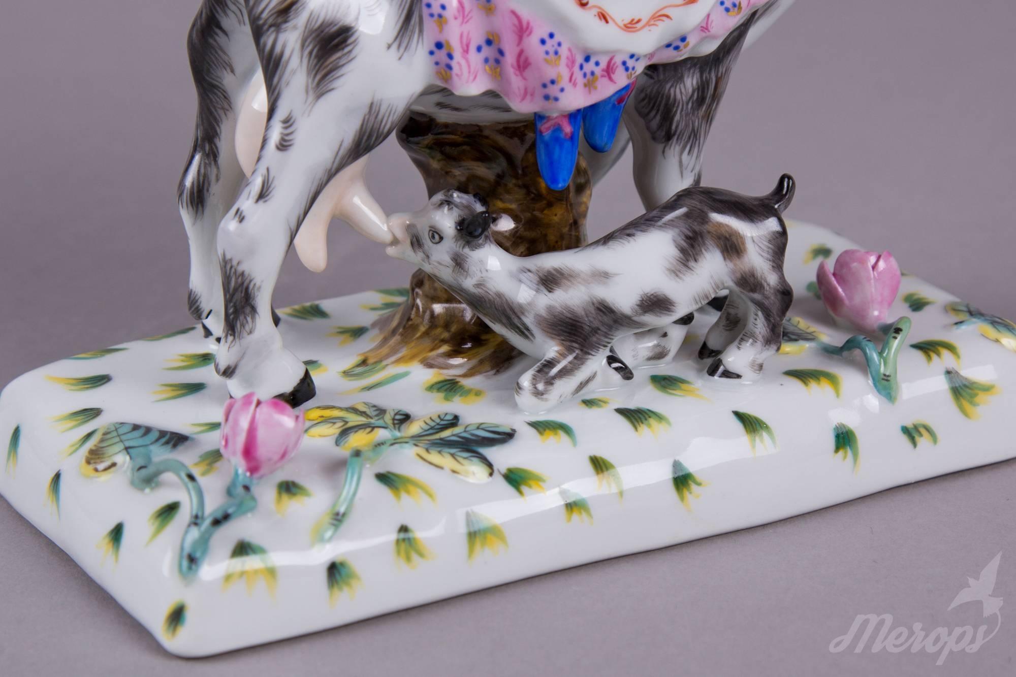 Rare Herend Figurine Mother Sitting on a Goat with a Baby For Sale 1