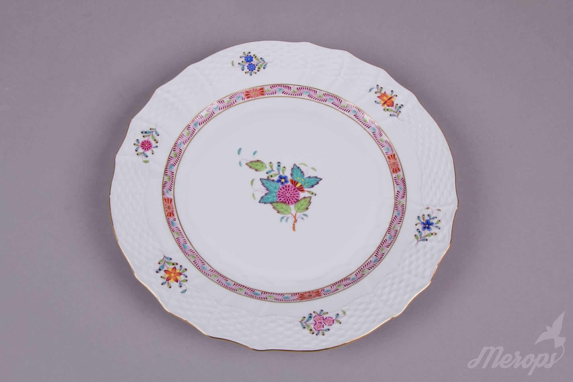 Hand-Painted Herend Chinese Bouquet Fleur Multicolor Dessert Set for Six Persons