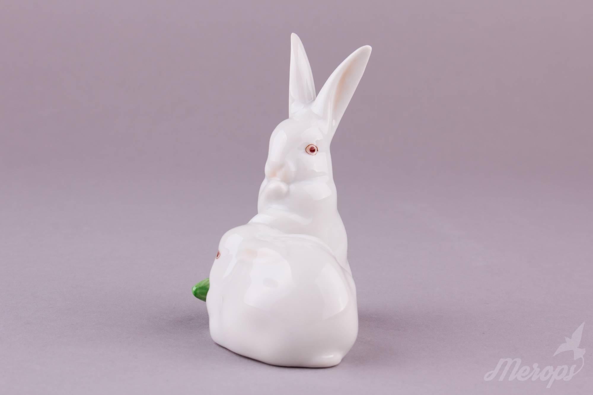 Hand-Painted Herend Rabbit Pair with Corn Figurine