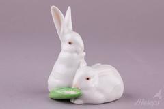 Herend Rabbit Pair with Corn Figurine