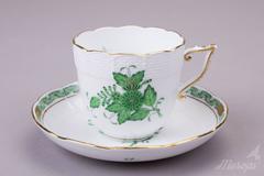 Herend Chinese Bouquet Green Teacup with Dessert Plate
