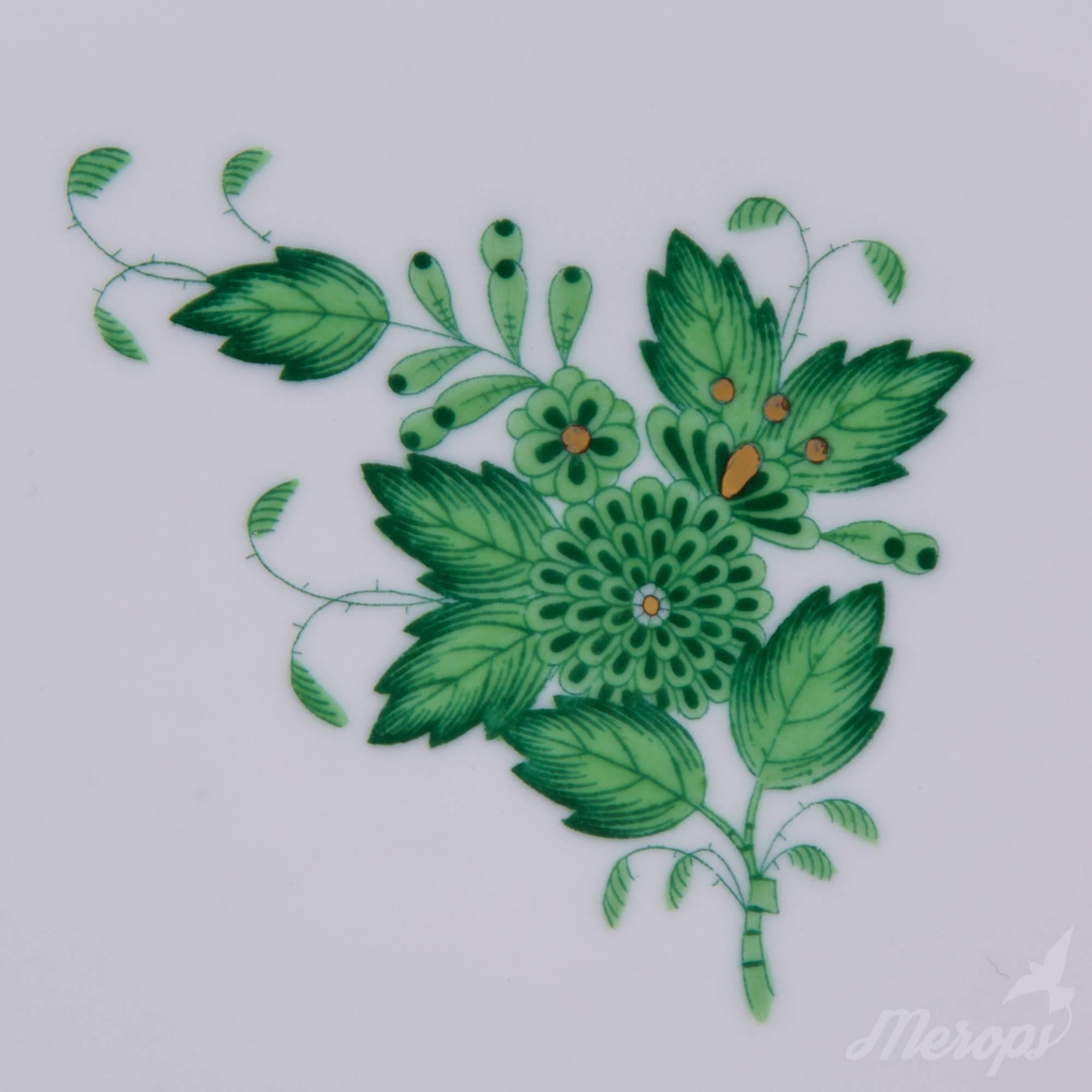 Hand-Painted Herend Chinese Bouquet Green Dessert Set for Six Persons For Sale