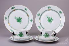 Herend Chinese Bouquet Green Table Set for Two, Eight Pieces