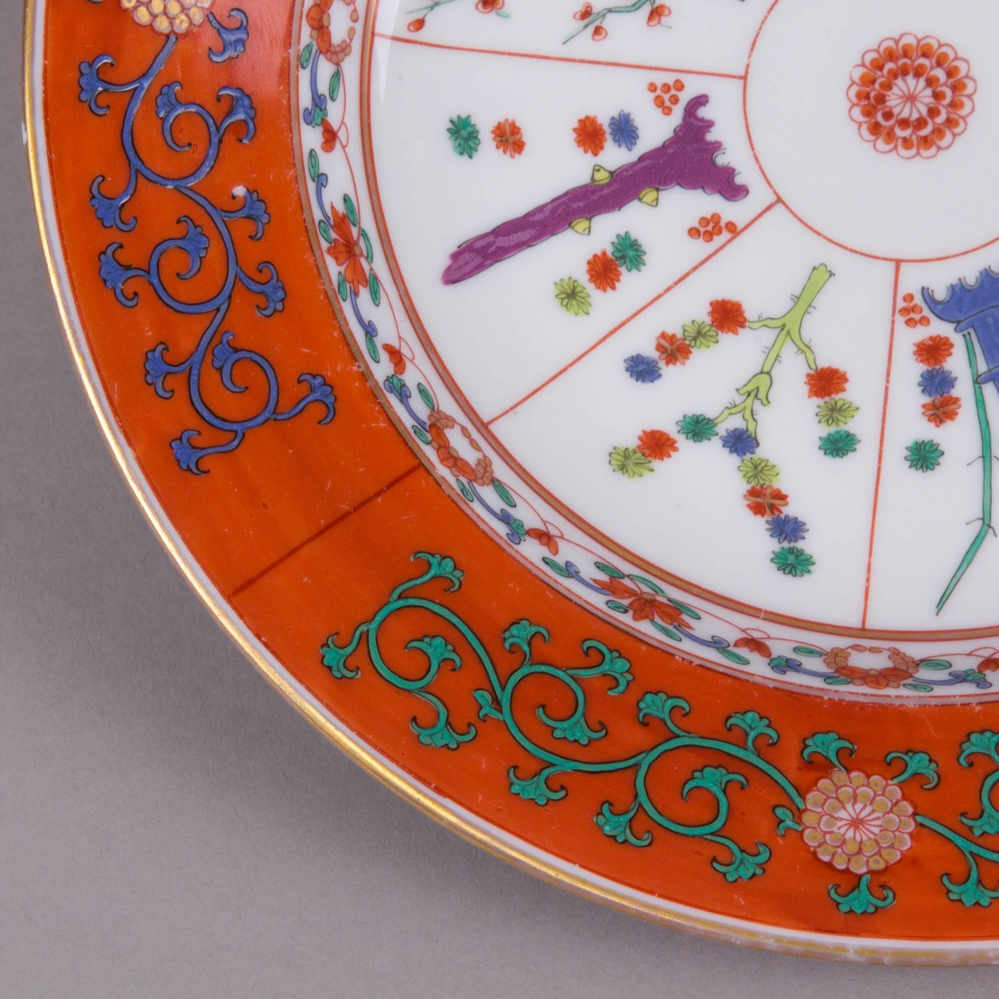 Hand-Painted Herend Red Dynasty Godollo Plate with 24K Gold Rim from 1899