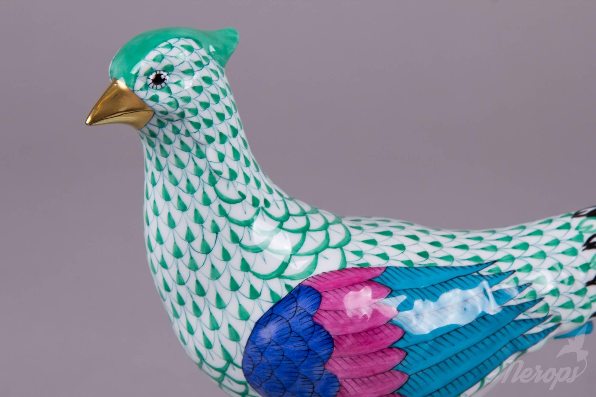 Hand-Painted Herend Green Fishnet Pheasant Figurine