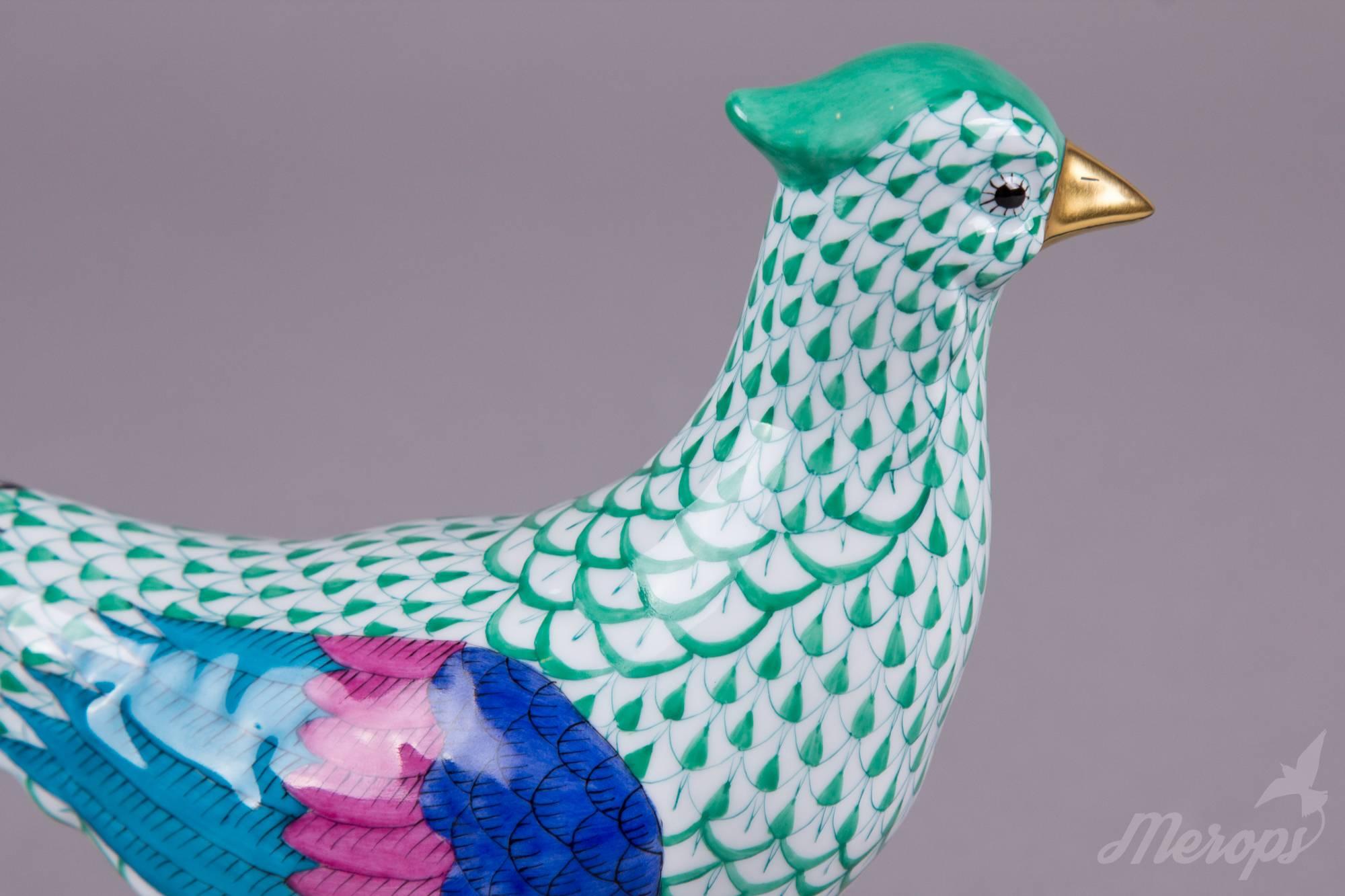 Late 20th Century Herend Green Fishnet Pheasant Figurine