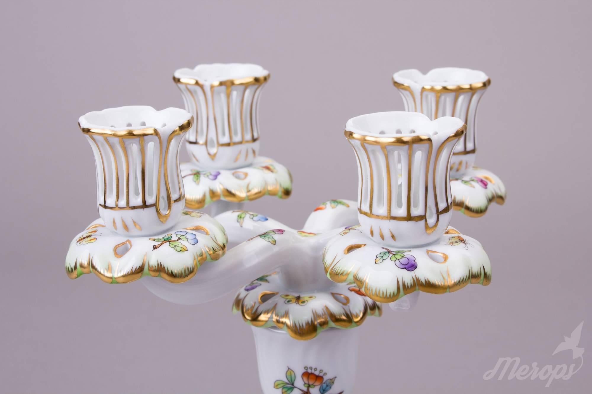 Hand-Painted Herend Queen Victoria Four Light Candle Holder, circa 1965 For Sale