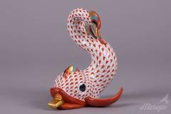 Herend Large Red Fishnet Dolphin Figurine, circa 1980