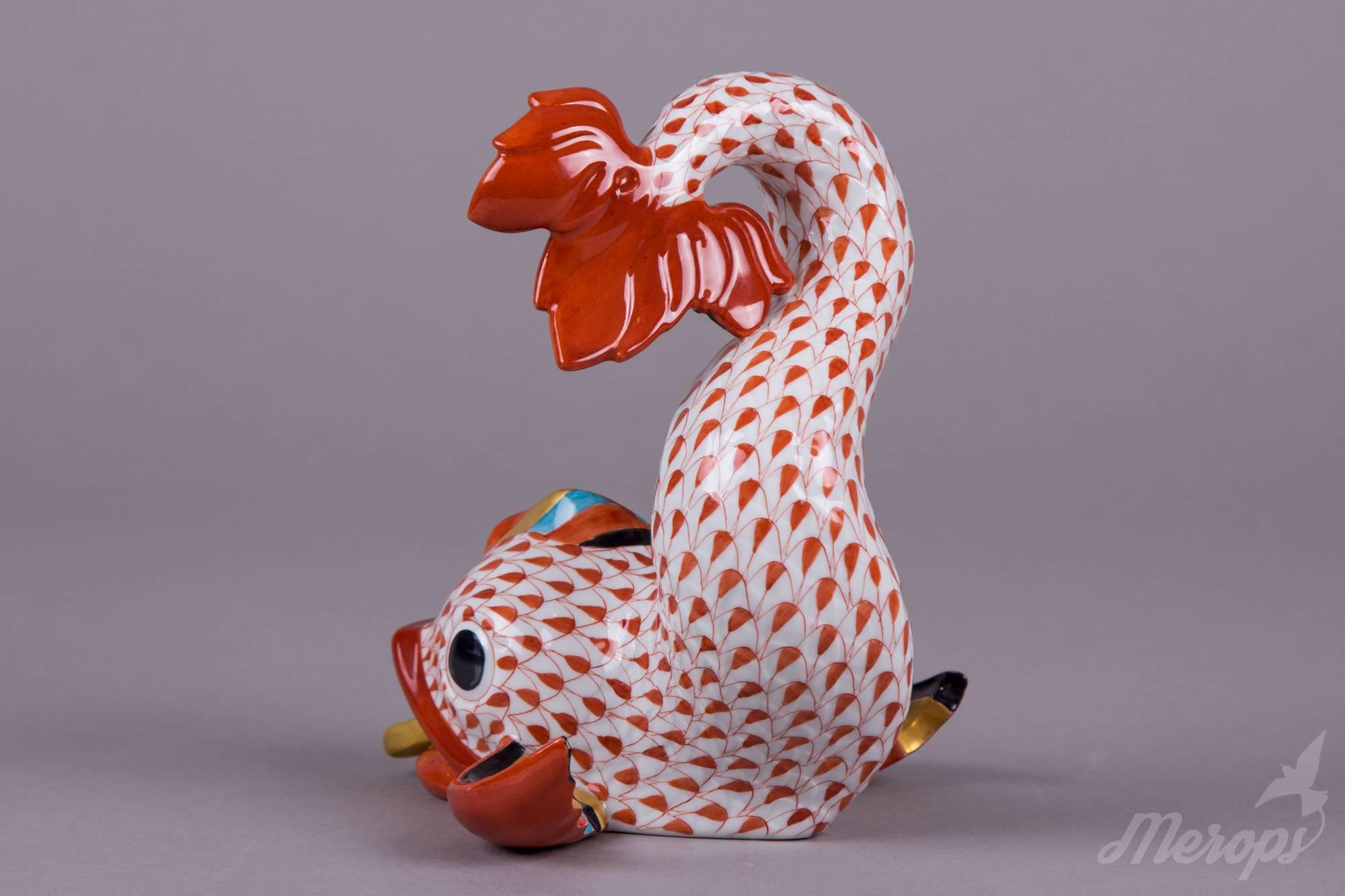 Hungarian Herend Large Red Fishnet Dolphin Figurine, circa 1980