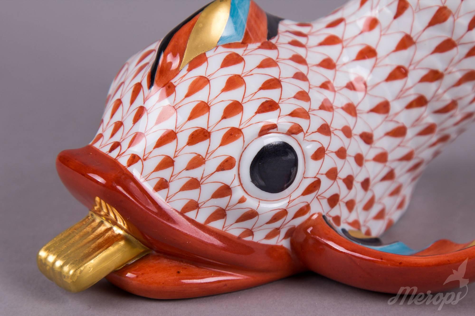 Late 20th Century Herend Large Red Fishnet Dolphin Figurine, circa 1980