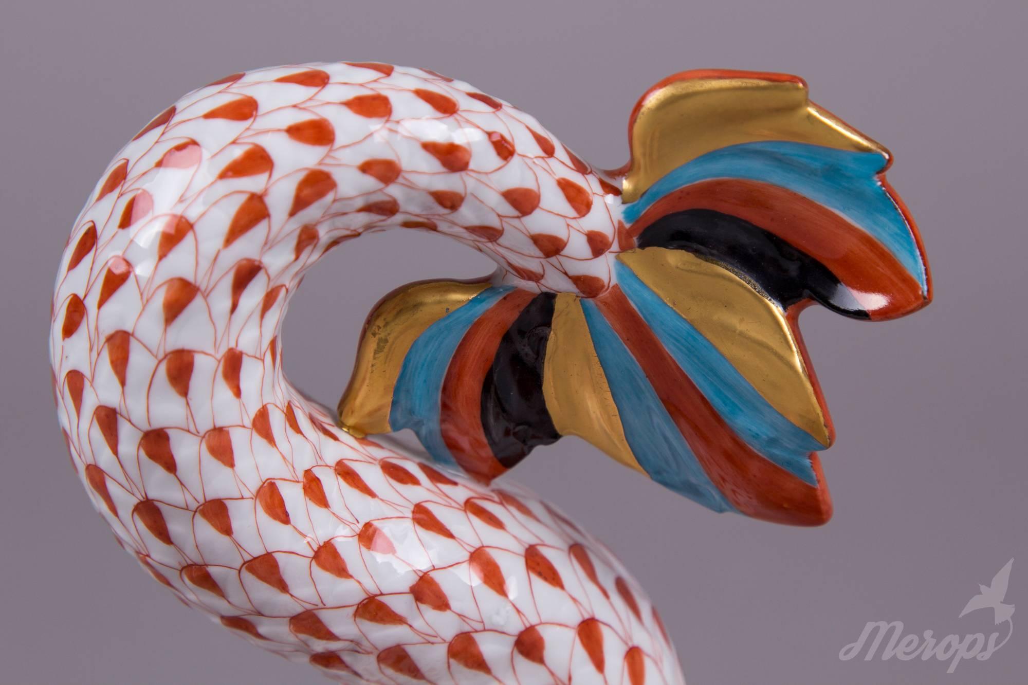 Porcelain Herend Large Red Fishnet Dolphin Figurine, circa 1980
