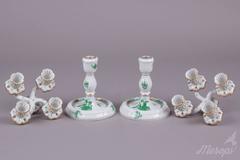 Pair of Herend Chinese Bouquet Green Four Light Candle Holder, circa 1960
