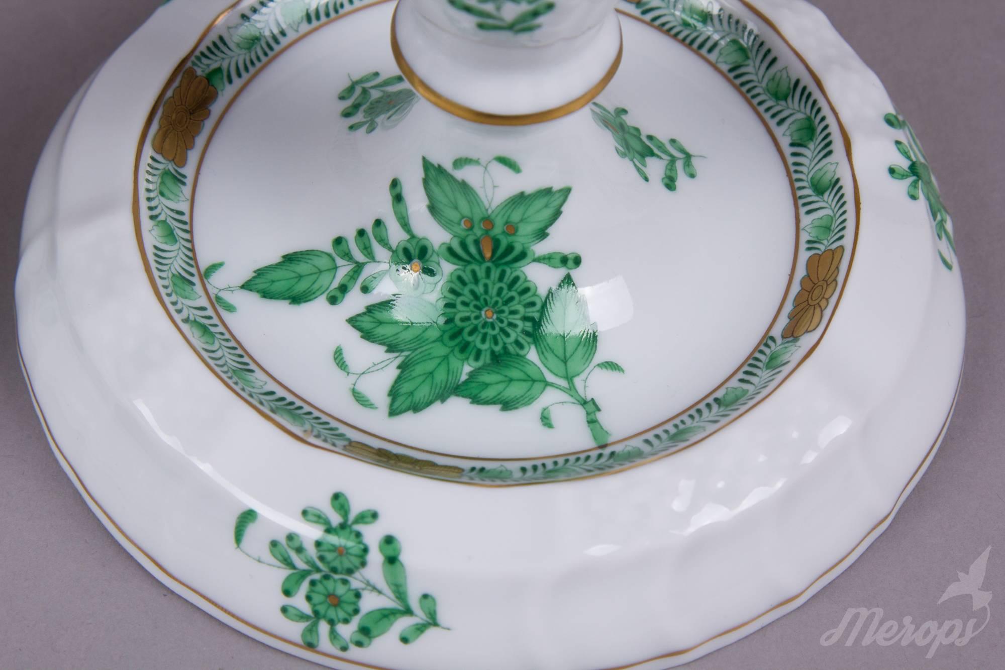Porcelain Pair of Herend Chinese Bouquet Green Four Light Candle Holder, circa 1960 For Sale