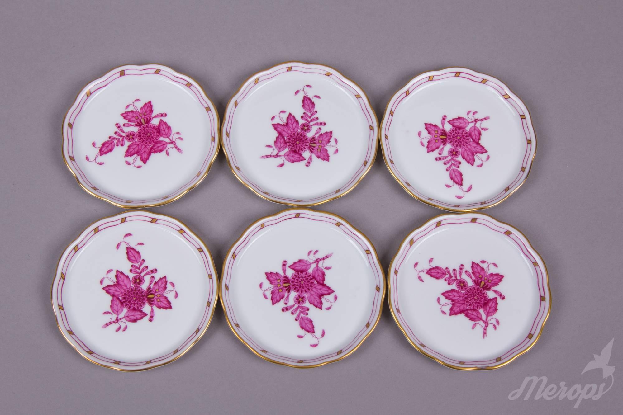 Hand-Painted Herend Chinese Bouquet Raspberry Hazelnut Set for Six Persons, circa 1960