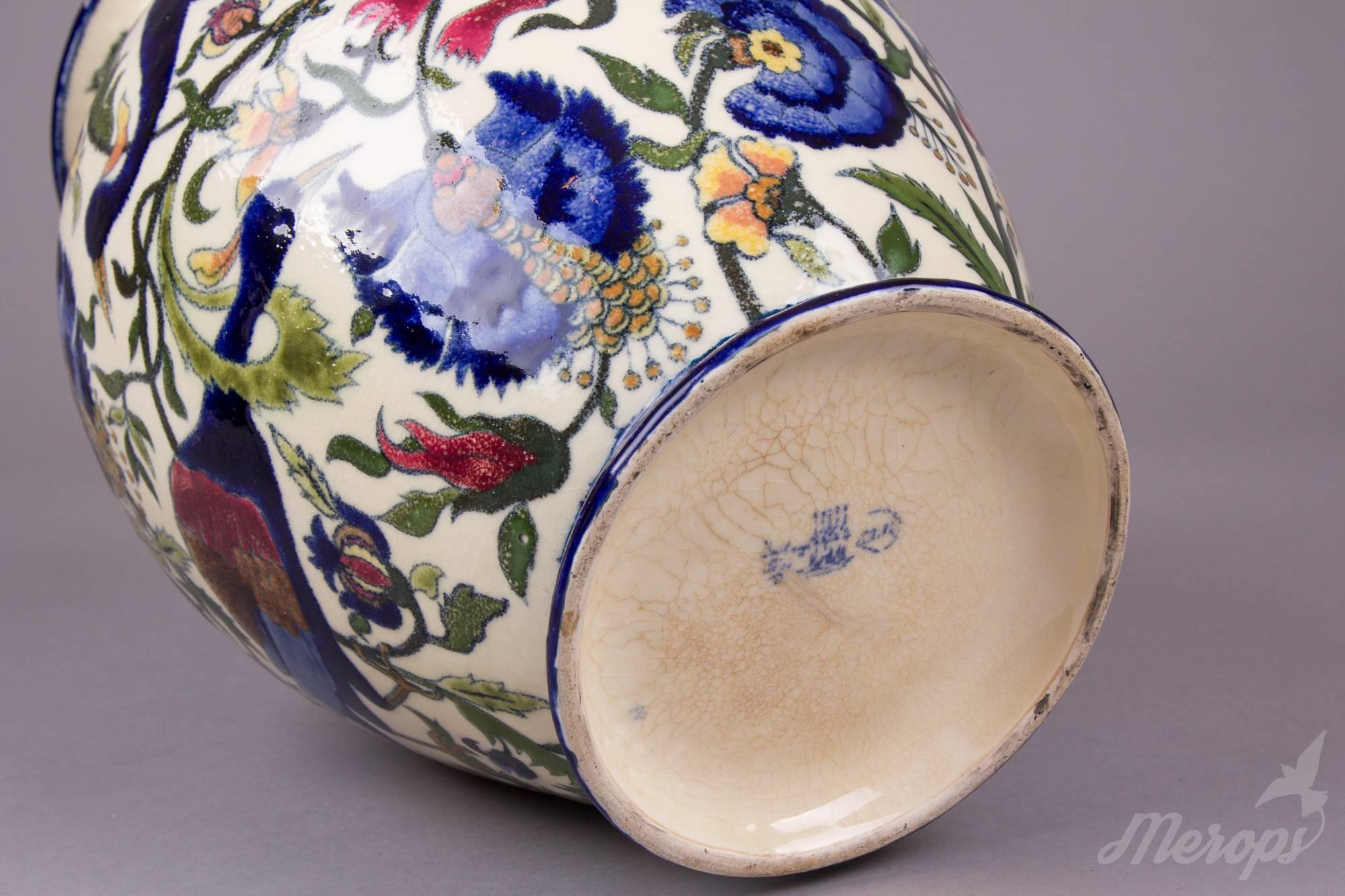 Zsolnay Hungarian Large Peacock Pattern Vase, 1878 1