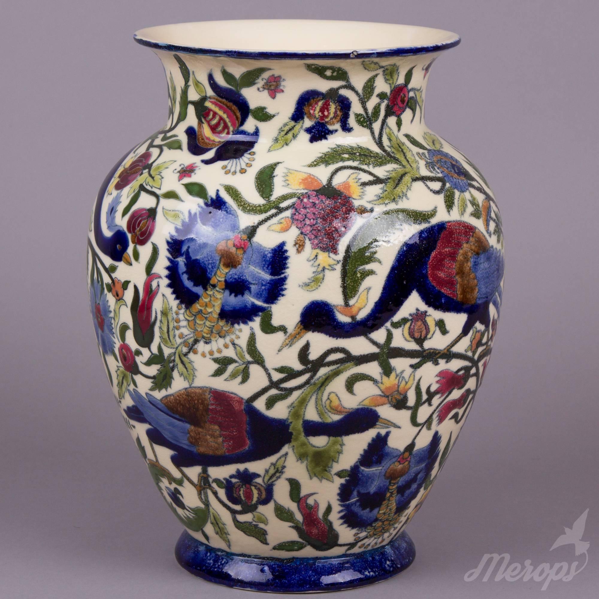 Zsolnay Hungarian Large Peacock Pattern Vase, 1878 In Excellent Condition In Budapest, HU