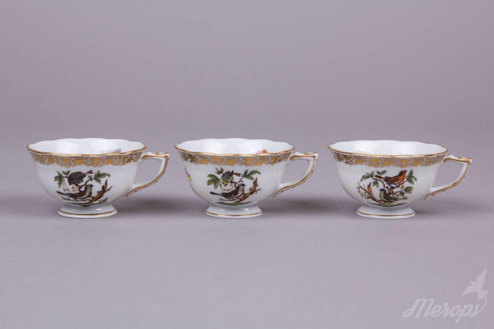 Mid-20th Century Herend Rothschild Bird Special Edition Mocha Set for Six Persons