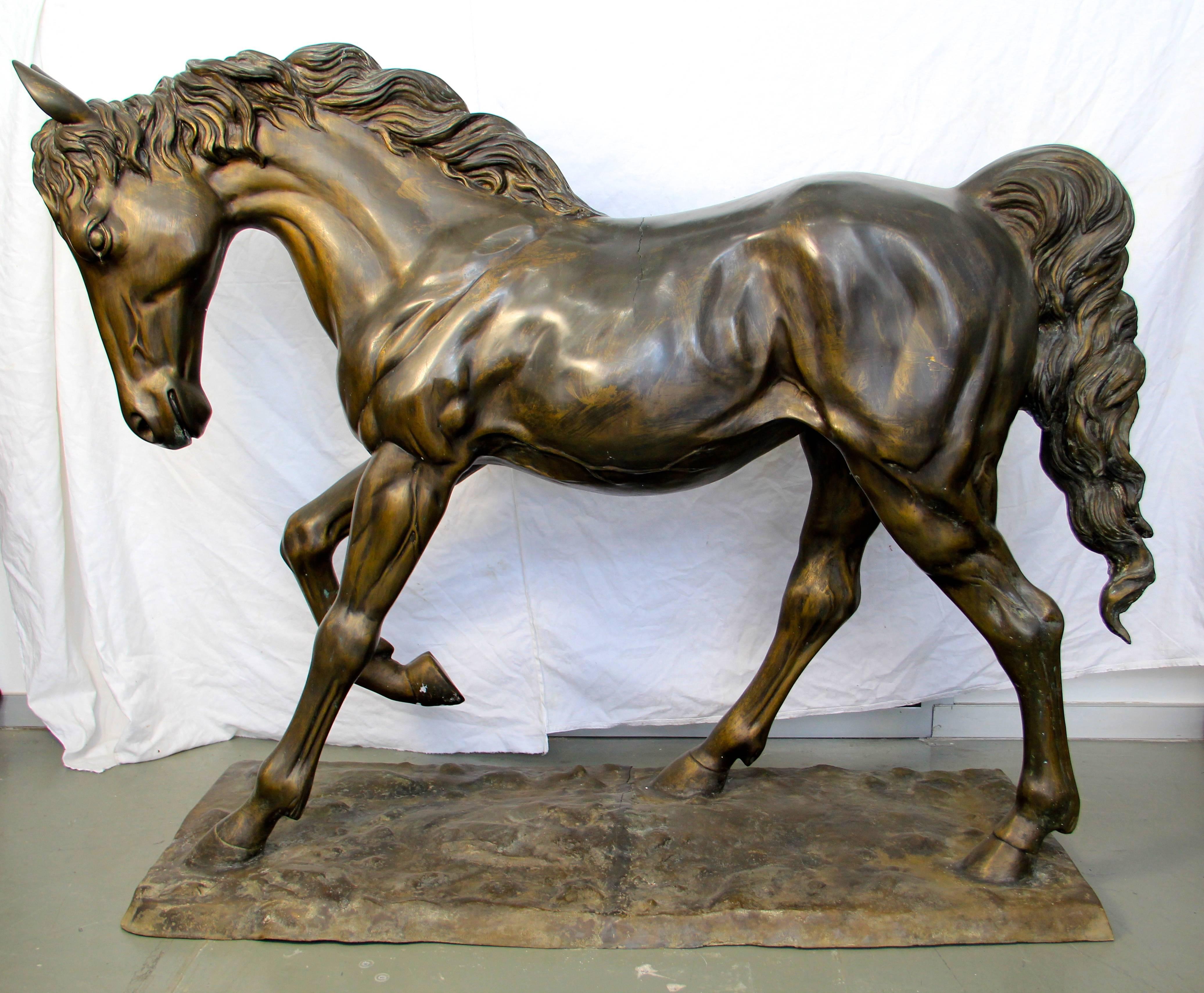 Austrian Life-Size Brass Horse Sculpture, circa 1910