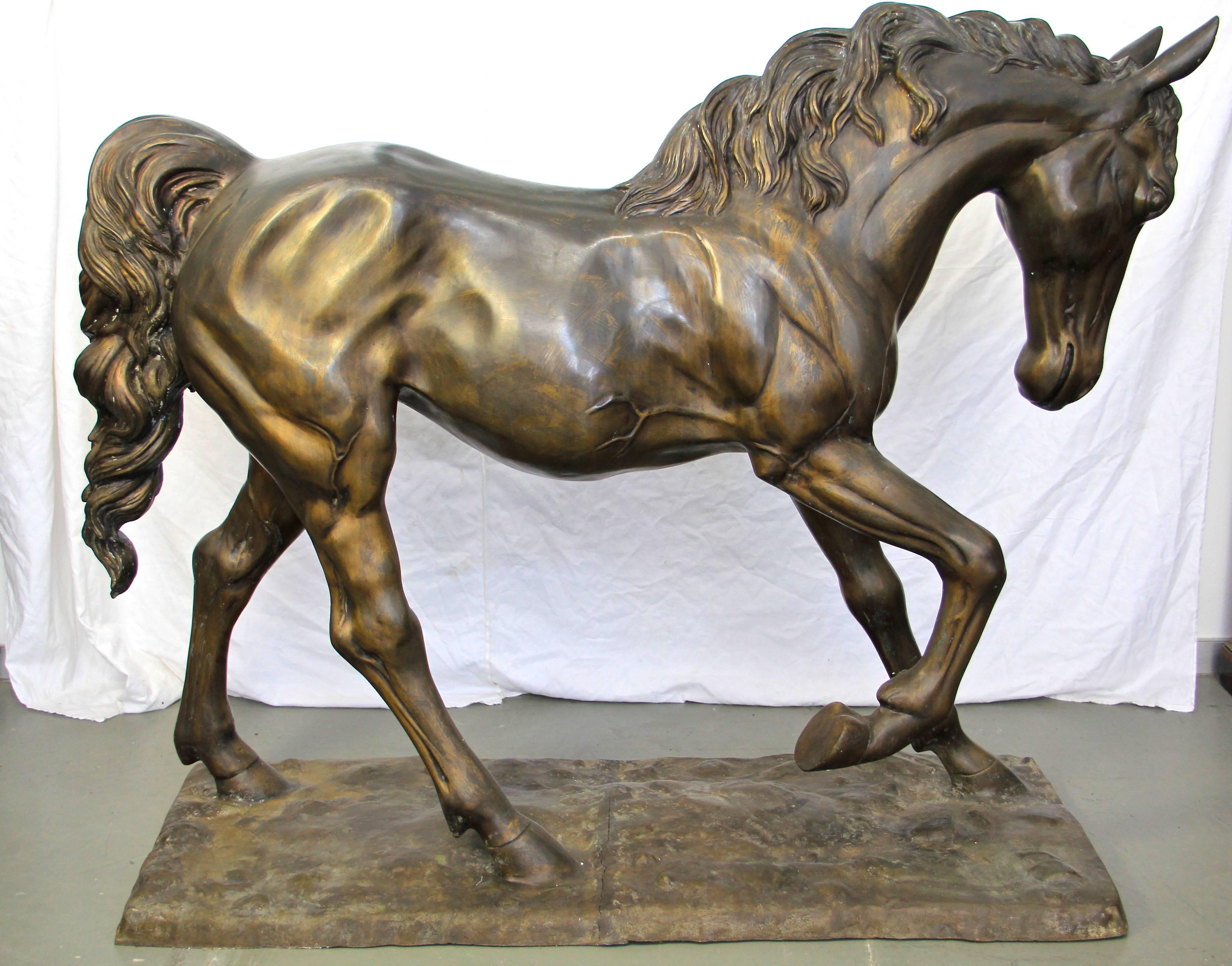 20th Century Life-Size Brass Horse Sculpture, circa 1910