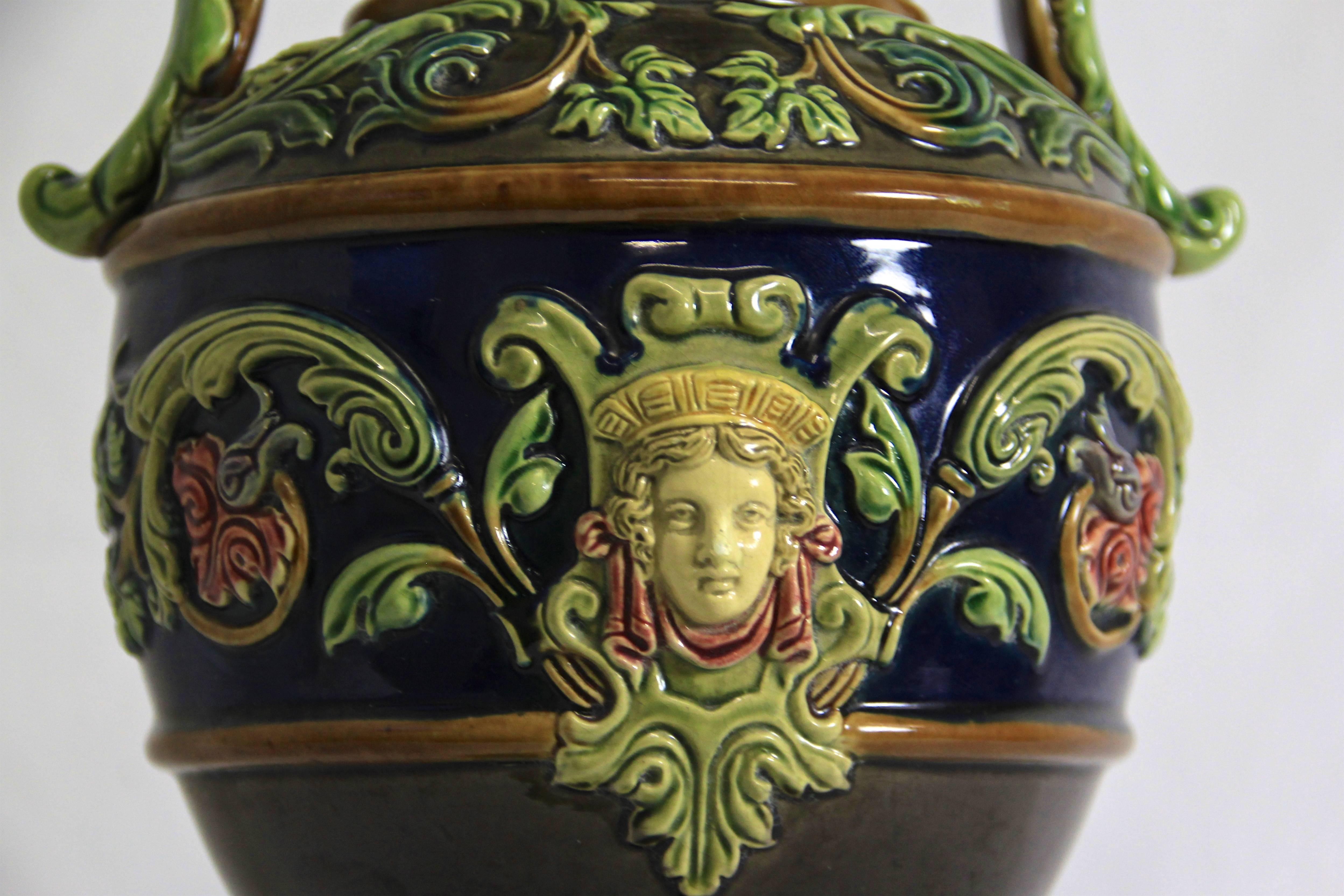 This amazing rare Majolica vase was made by the famous Austrian sculptor "Johann Maresch," circa 1880 in Bohemia (at that time Austria).
To find a model from JM like this is an absolute rarity. The last years we had a lot of nice pieces in