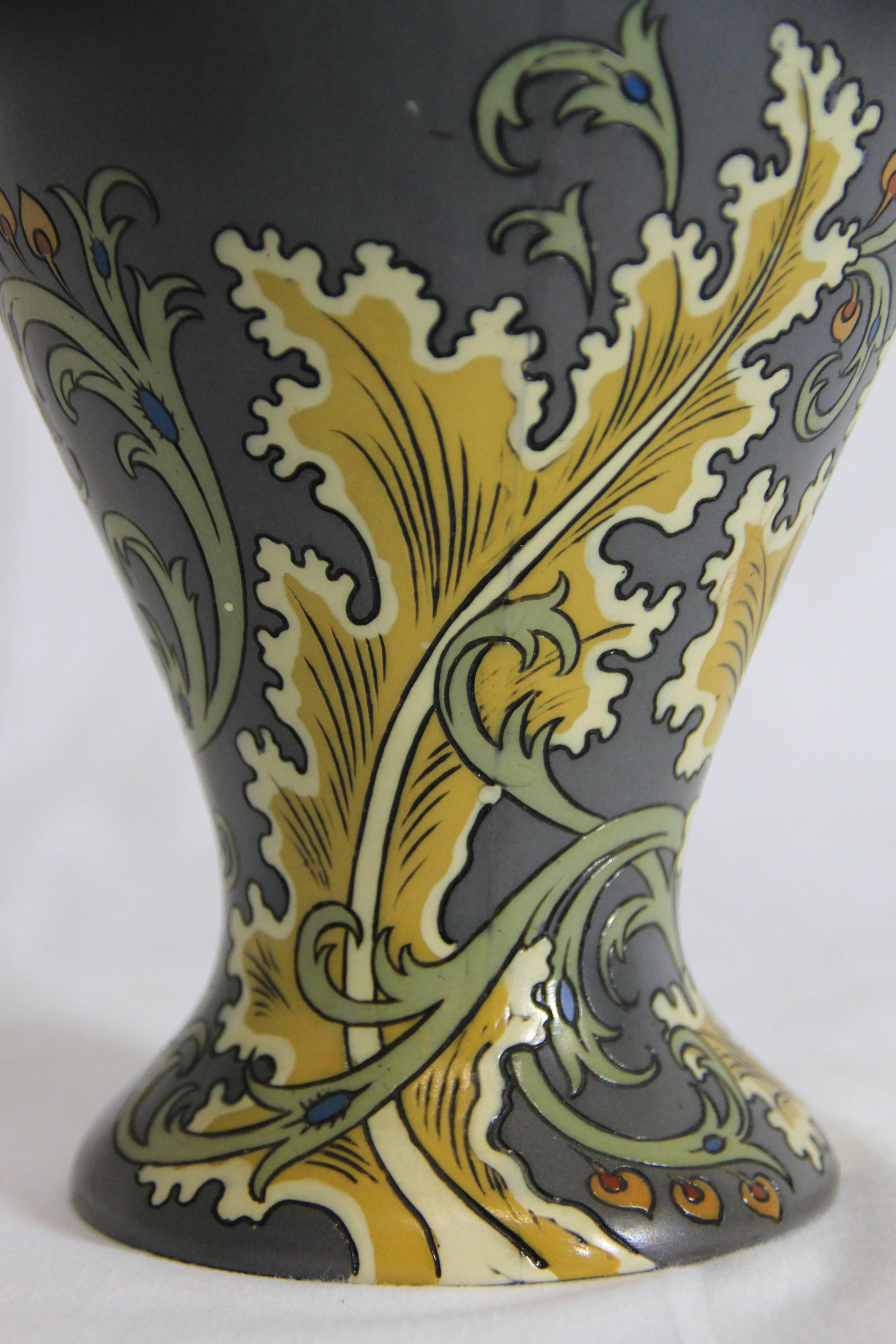 German Floral Art Nouveau Vase by Mettlach, Later Villeroy-Boch, circa 1900