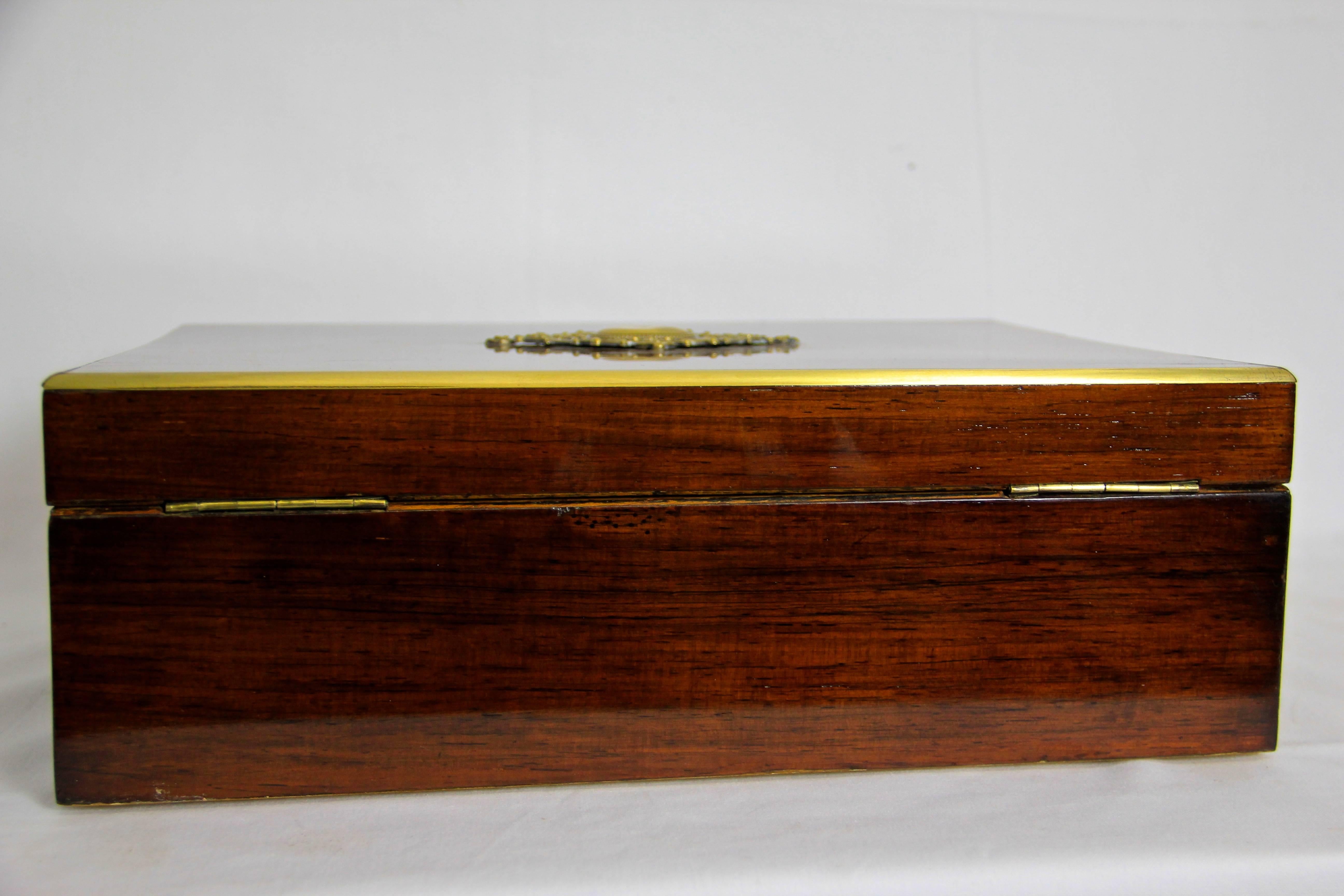 20th Century Art Nouveau Rosewood Box with Brass Applications, circa 1900