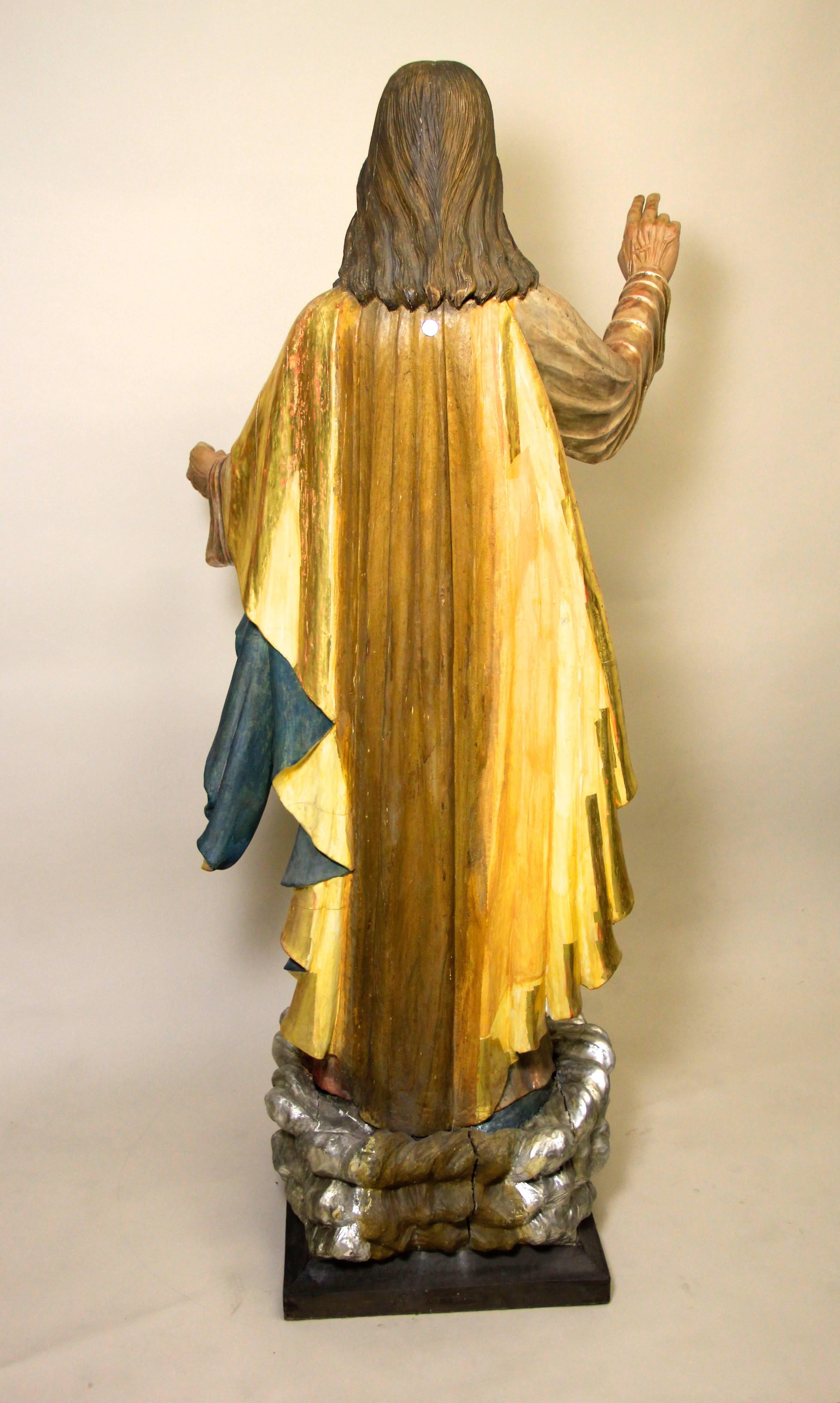 Gold Leaf Majestic Wooden Saint Statue of Jesus Christ, Austria First Half of 20th Century