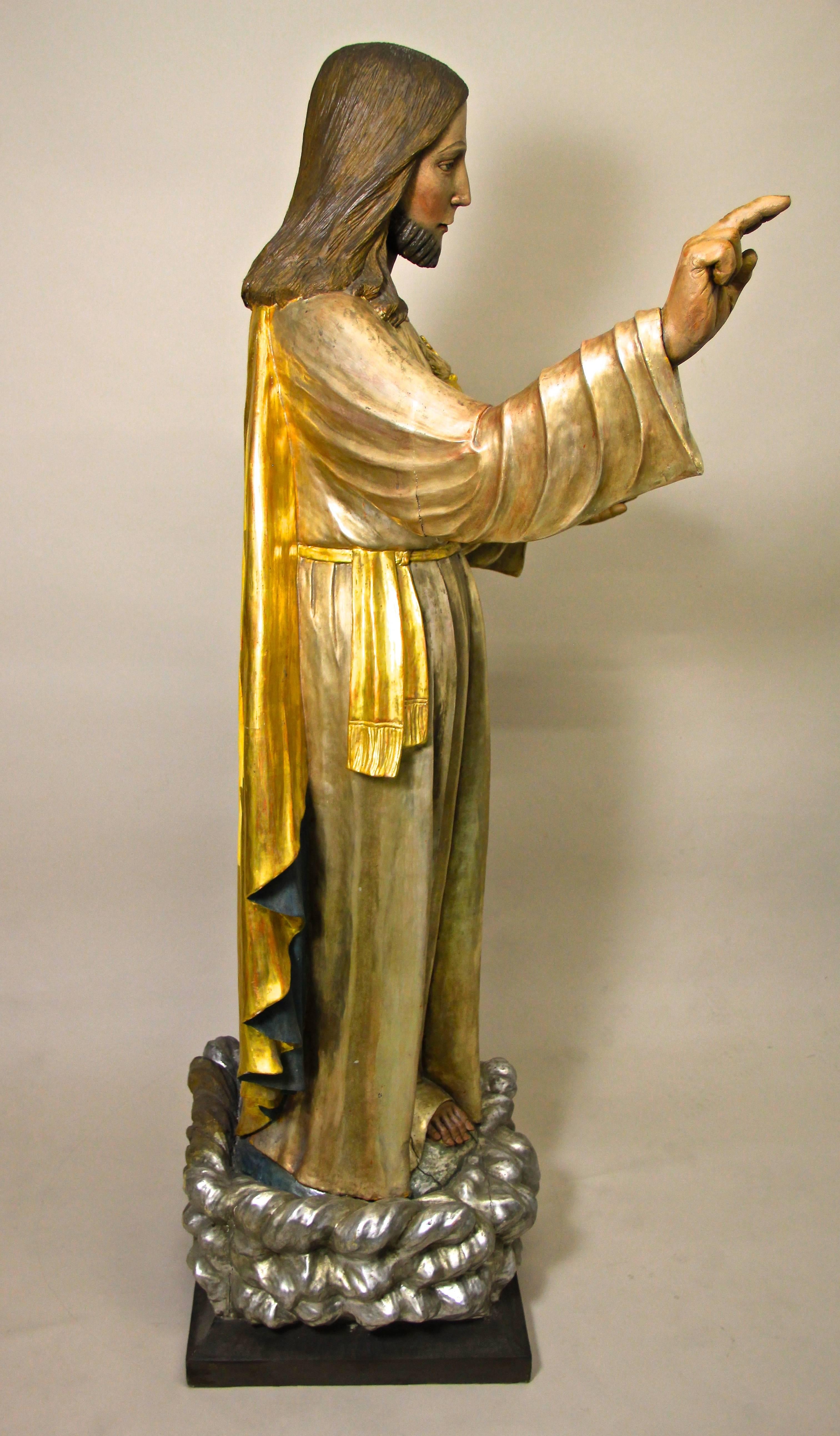 Majestic Wooden Saint Statue of Jesus Christ, Austria First Half of 20th Century 3