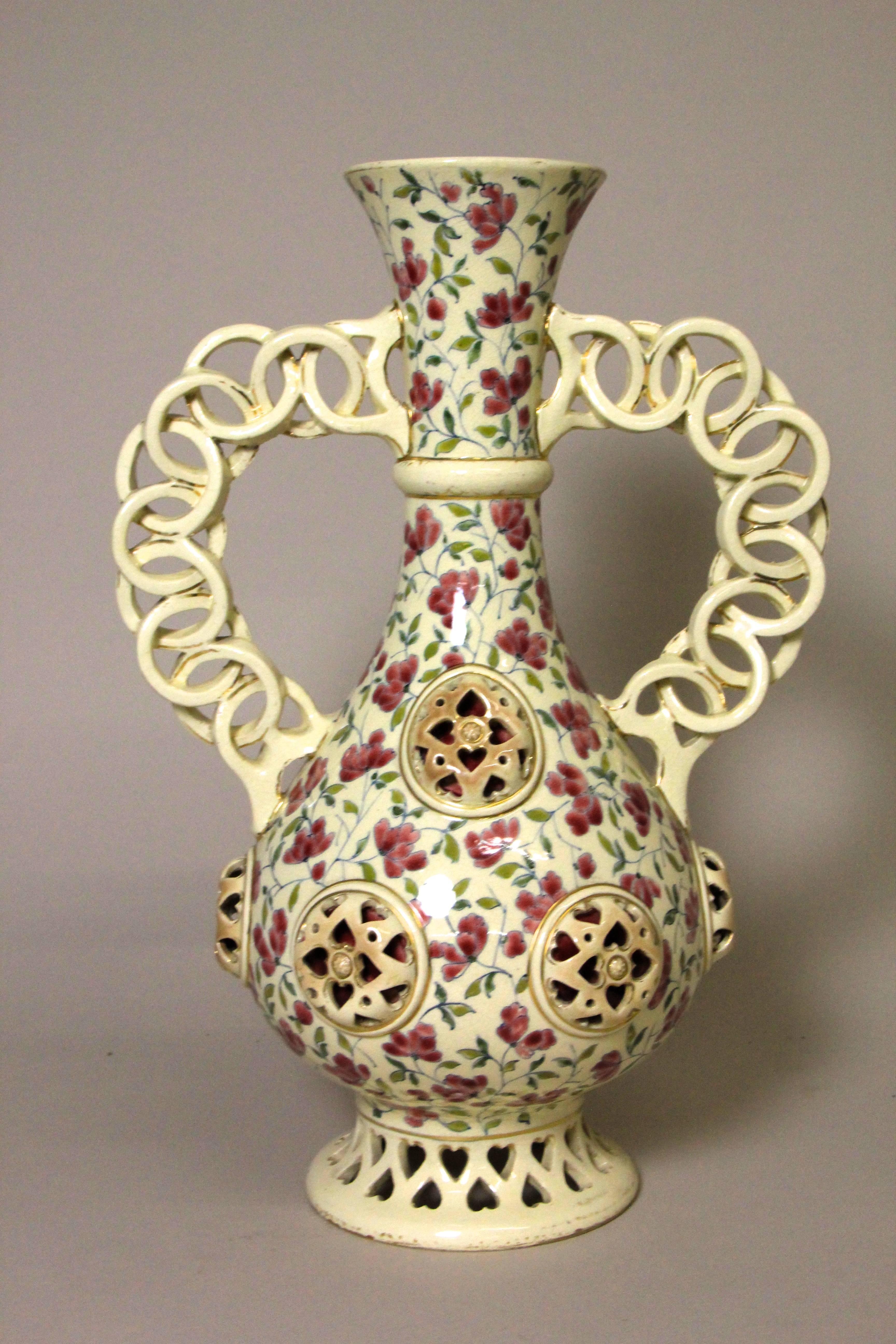 Hungarian Wonderful Majolica Vase by J. Fischer, Budapest, circa 1870