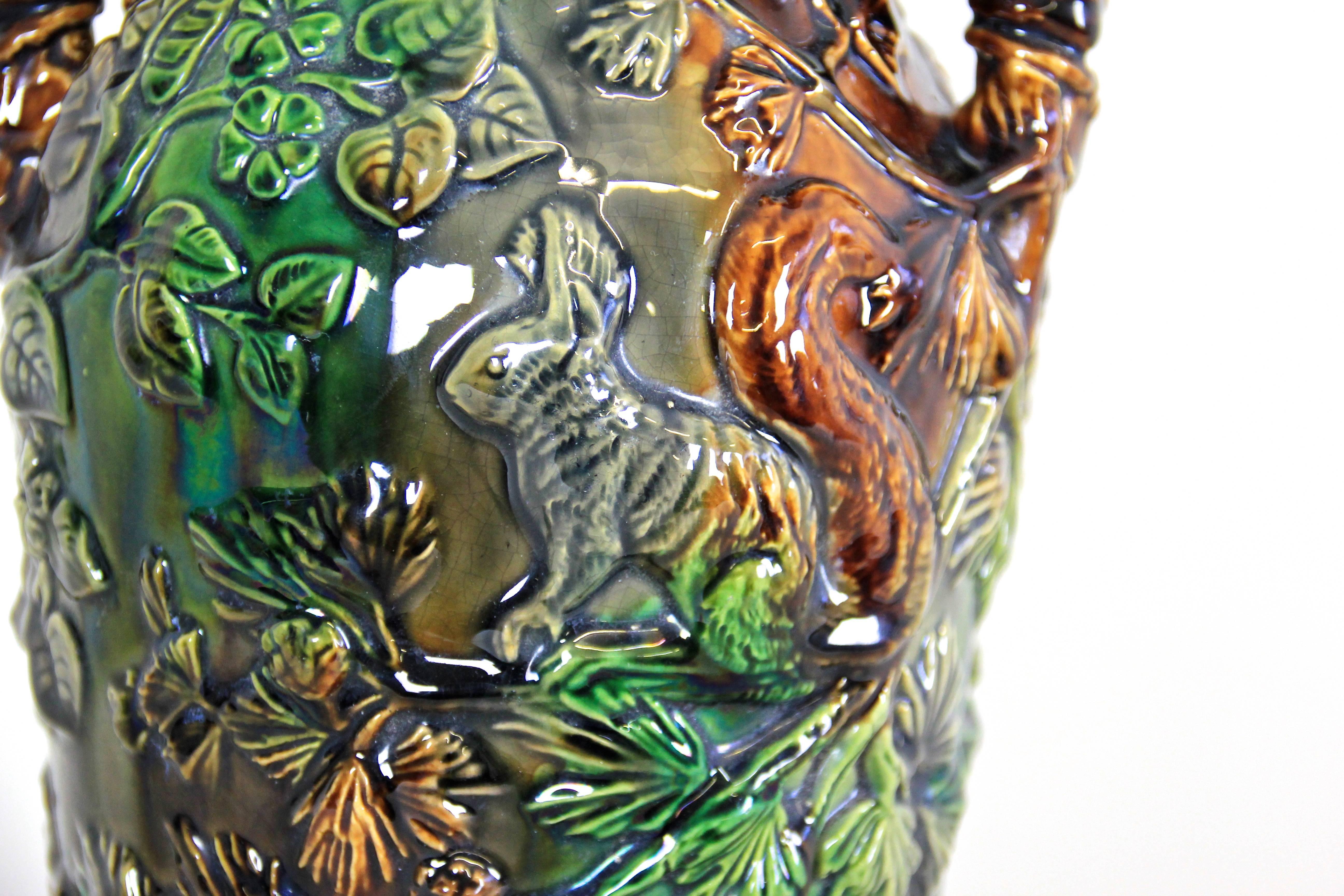 Art Nouveau Very Unique Majolica Vase by Eichwald, Bohemia, circa 1900