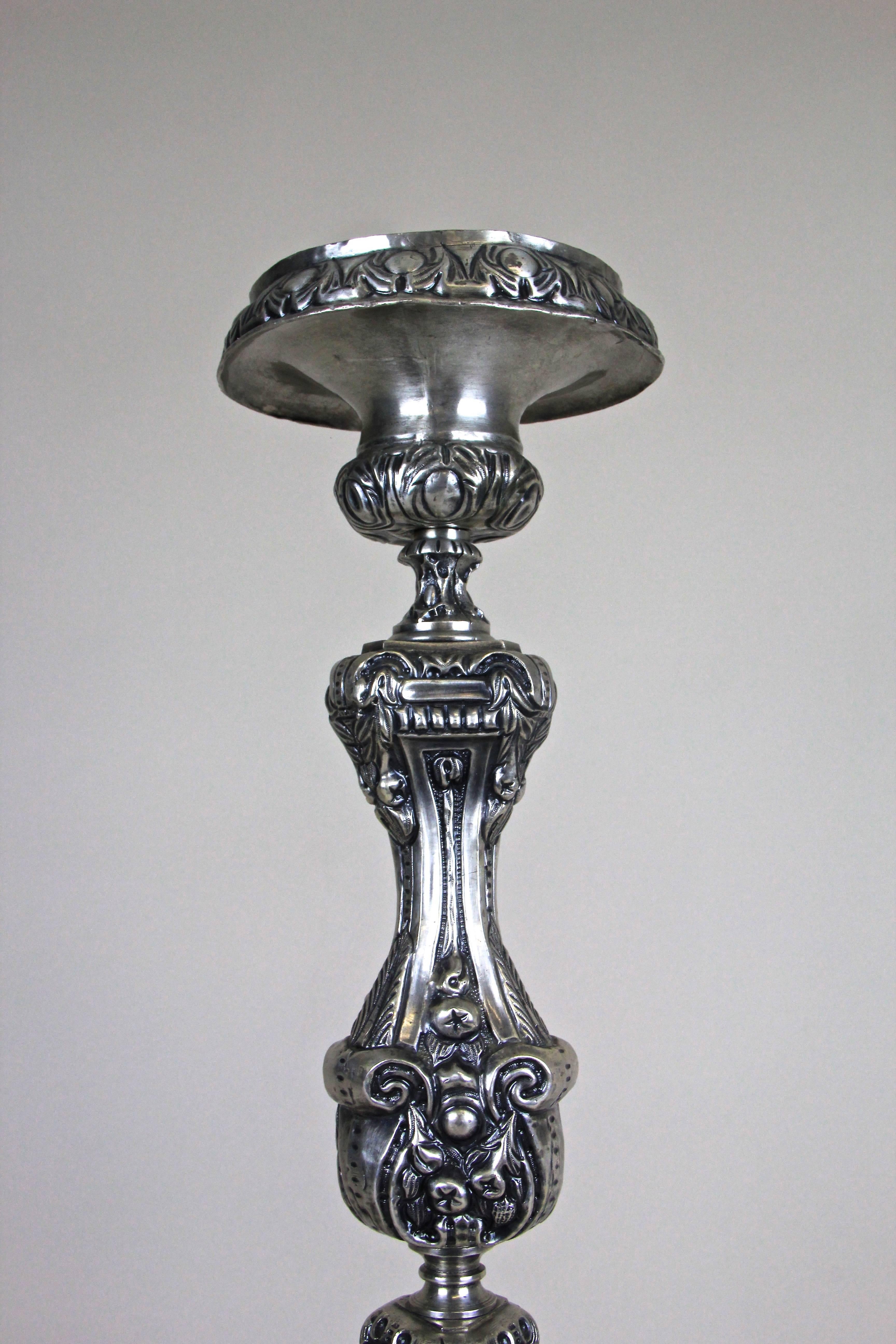 Tall Silvered Brass Candleholder, Austria, circa 1850 In Excellent Condition In Lichtenberg, AT
