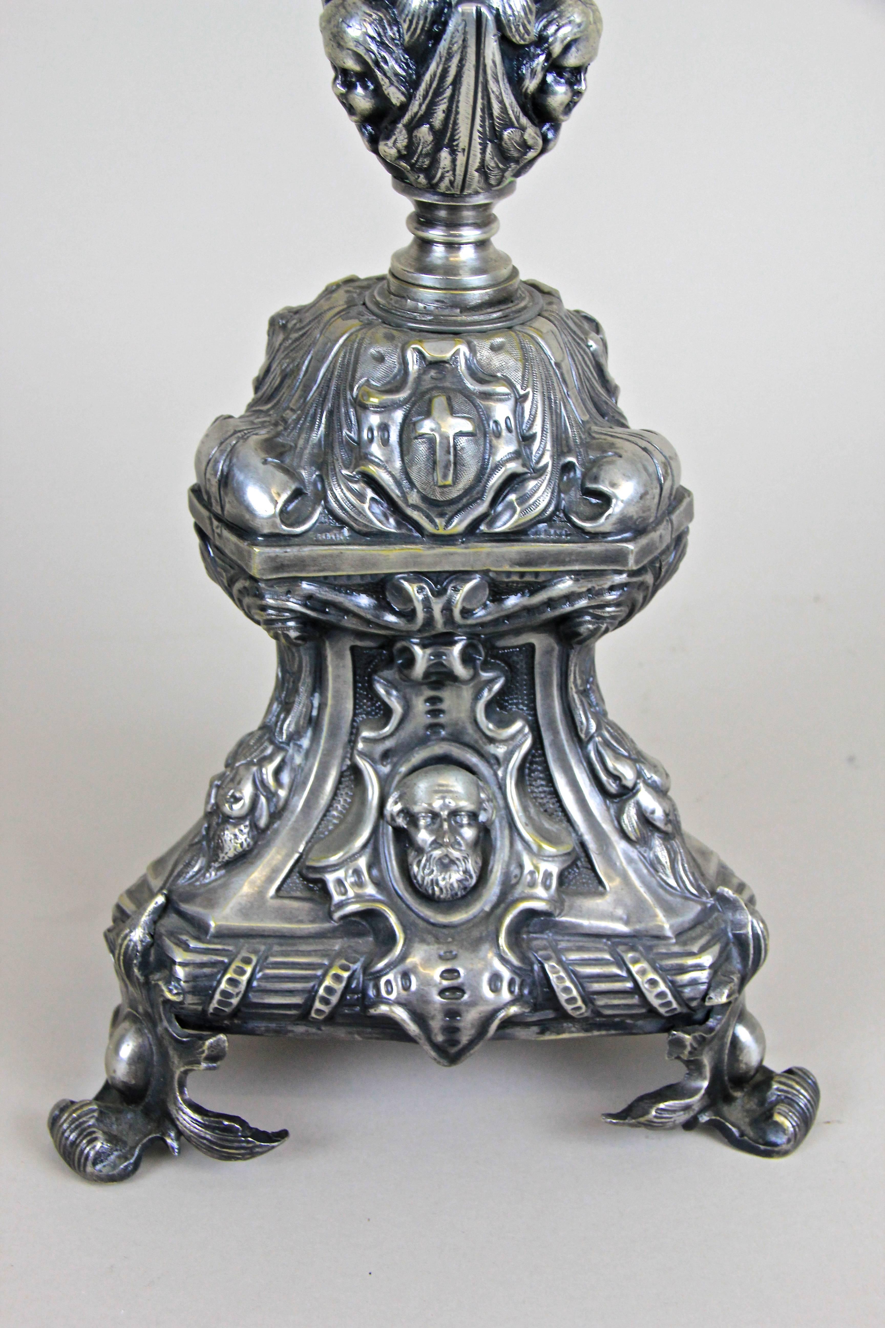 Biedermeier Tall Silvered Brass Candleholder, Austria, circa 1850