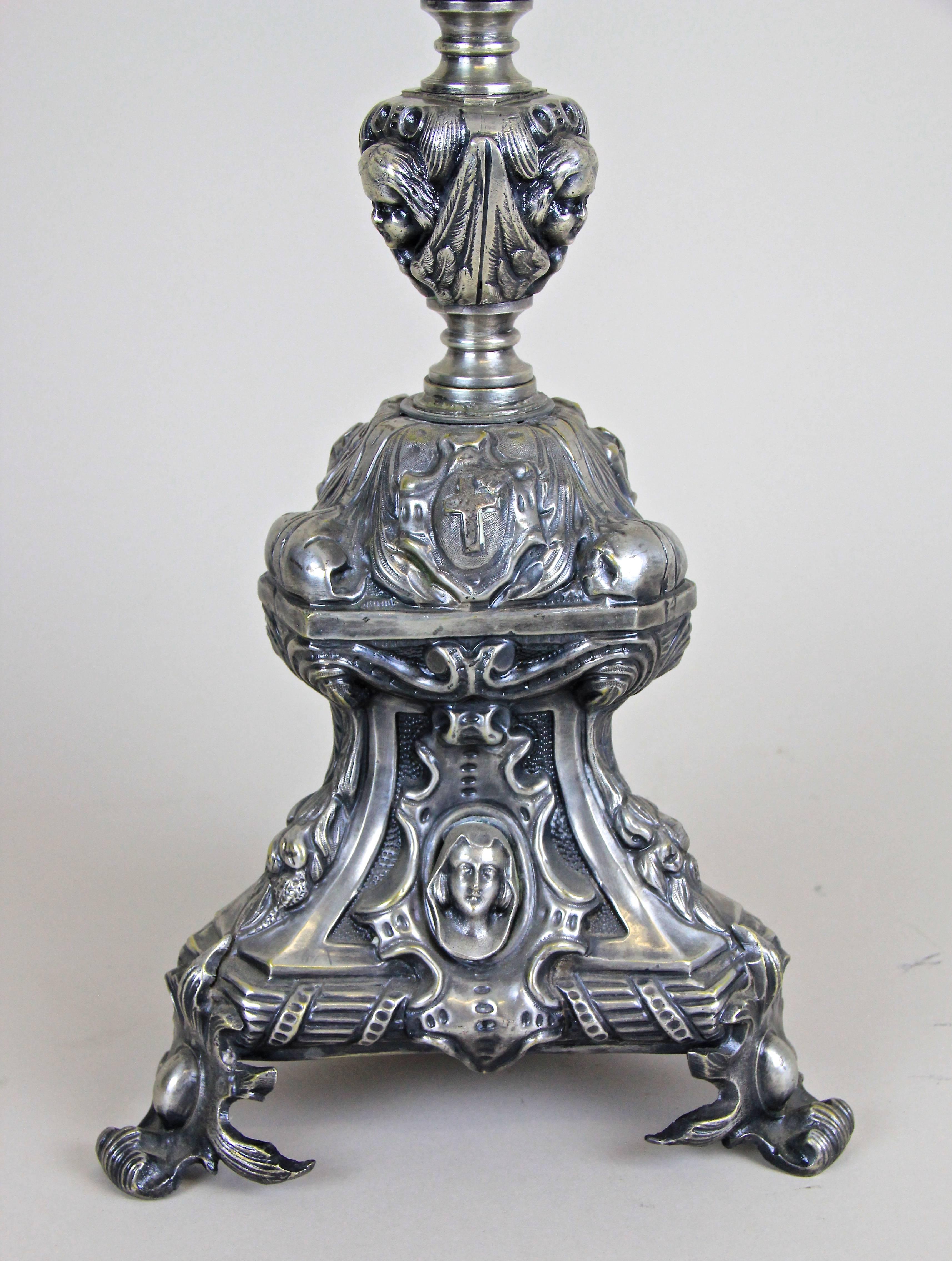 Austrian Tall Silvered Brass Candleholder, Austria, circa 1850