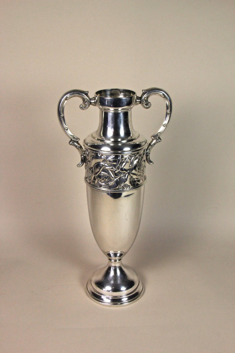 Art Nouveau Amphora Vase, Silvered Brass, Slovakia, circa 1915 For Sale