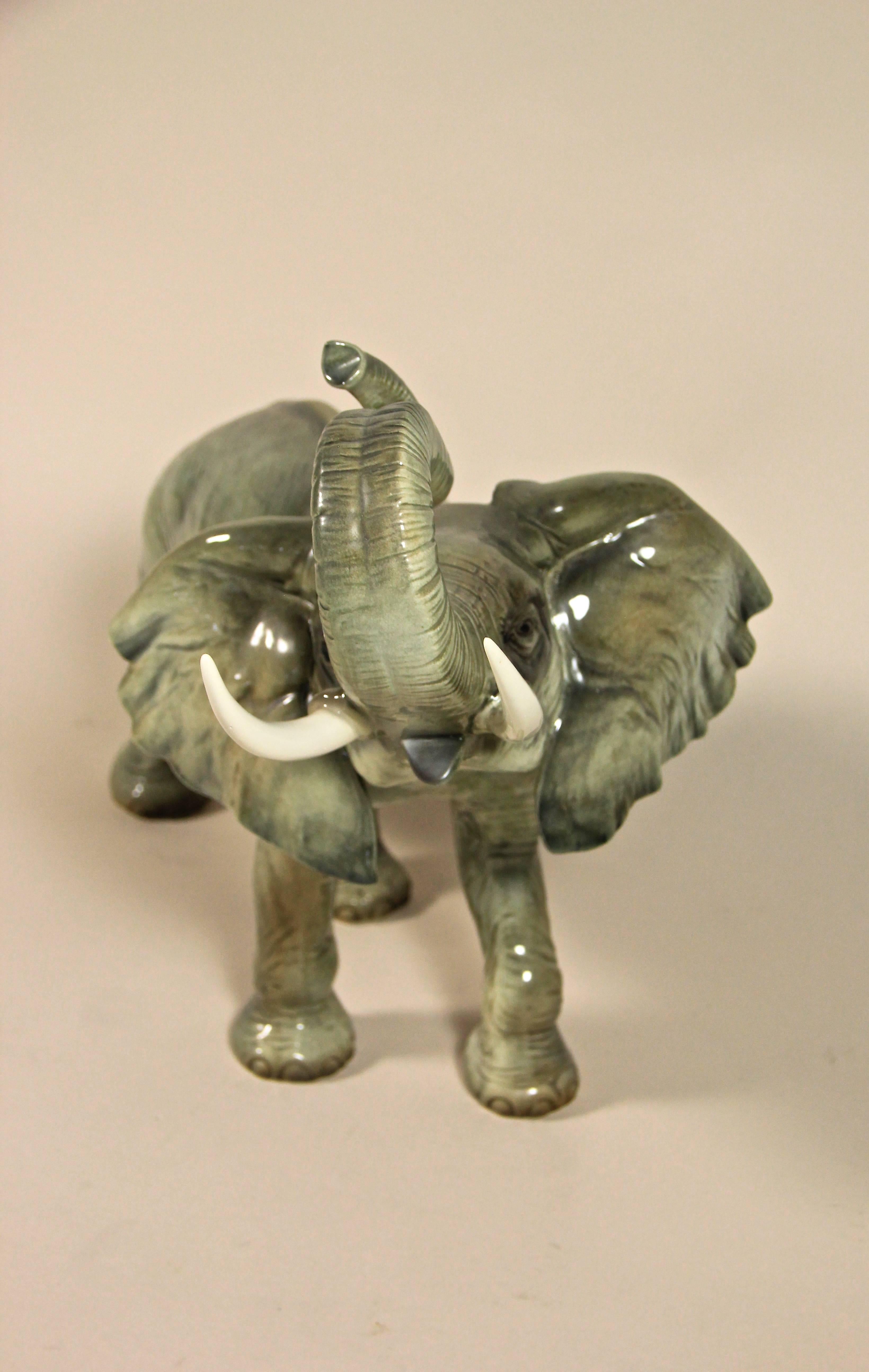 Hand-Painted Set Of Two Porcelain Elephants by Goebel, Germany, 20th Century