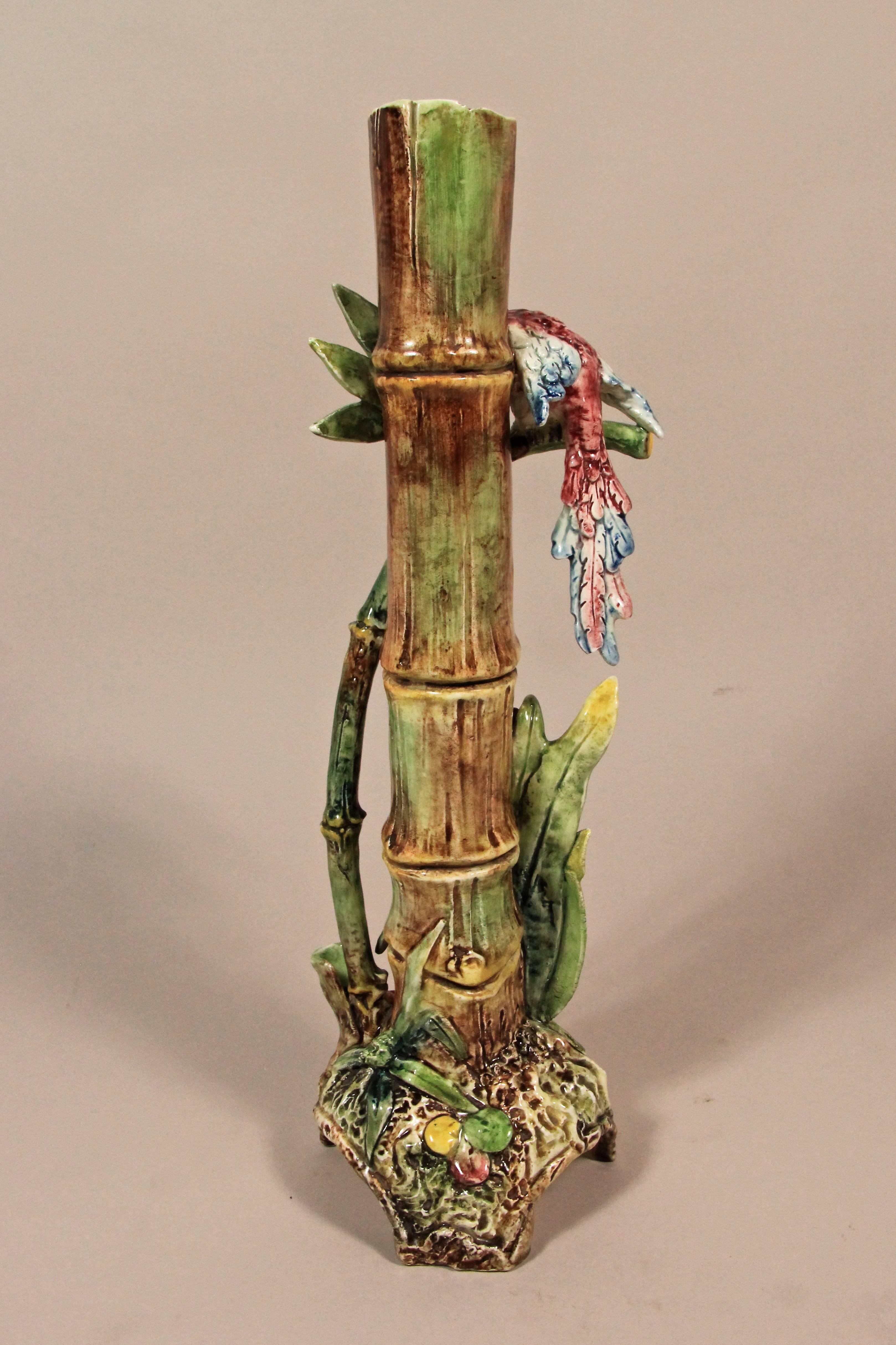 Hand-Painted Art Nouveau Vase Caribbean Style, Attributed to Znaimo, Cz, circa 1900