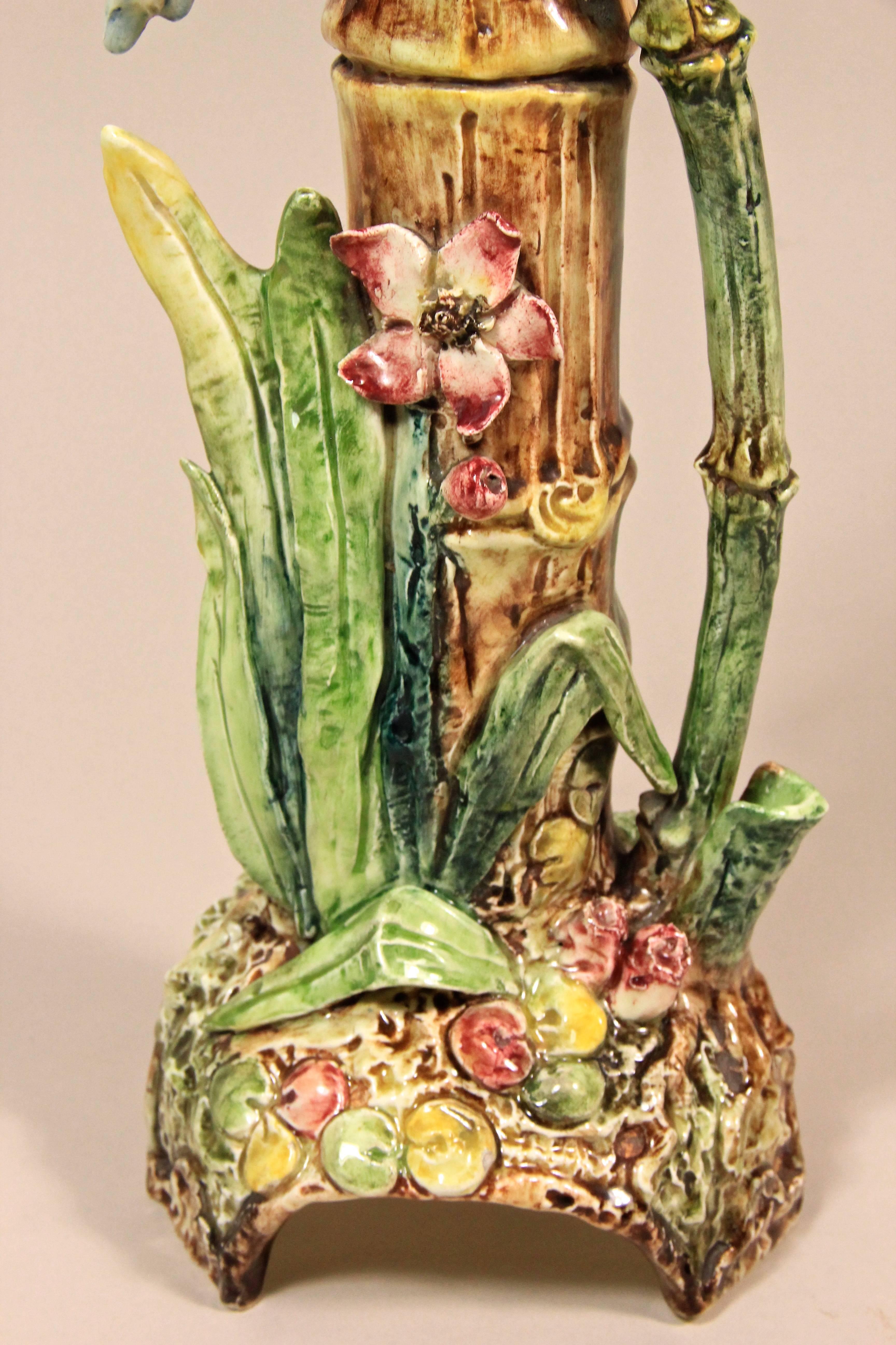 Majolica Art Nouveau Vase Caribbean Style, Attributed to Znaimo, Cz, circa 1900