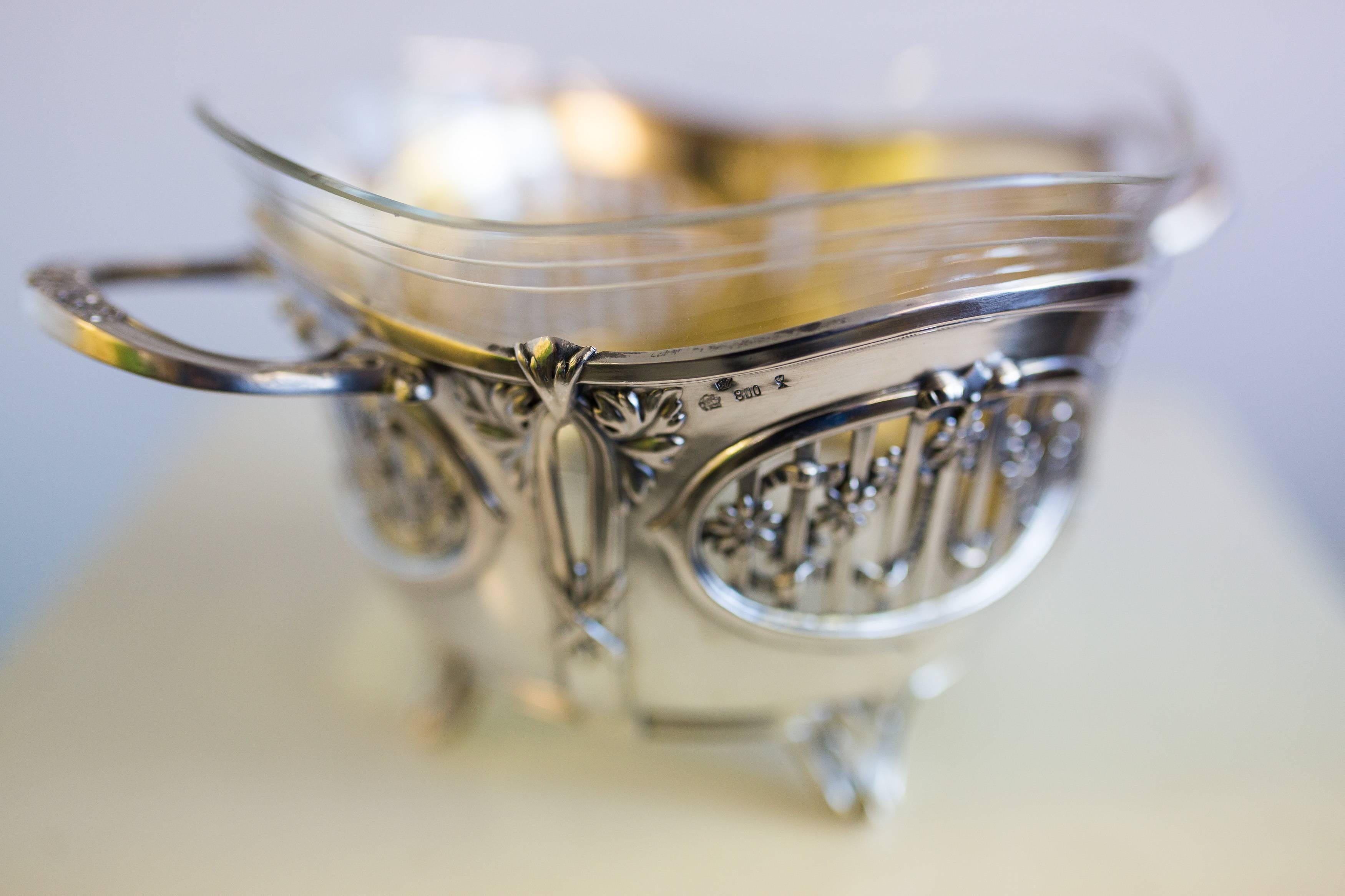Lovely Silver/Glass Confectionery Bowl, circa 1900 In Excellent Condition In Lichtenberg, AT
