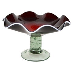 20th Century Dark Red Murano Glass Bowl/ Centerpiece With Green Base, ca. 1970