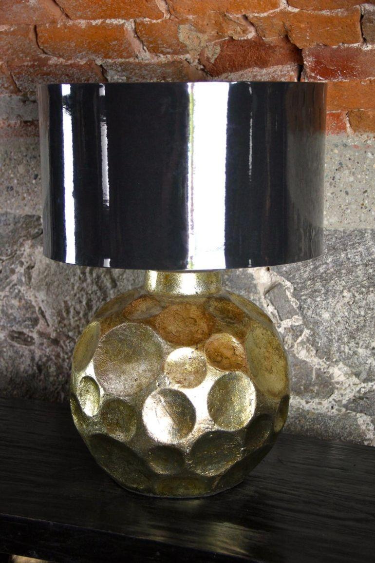Moderne Lampe à poser en céramique émaillée dorée avec abat-jour gris foncé, style contemporain en vente