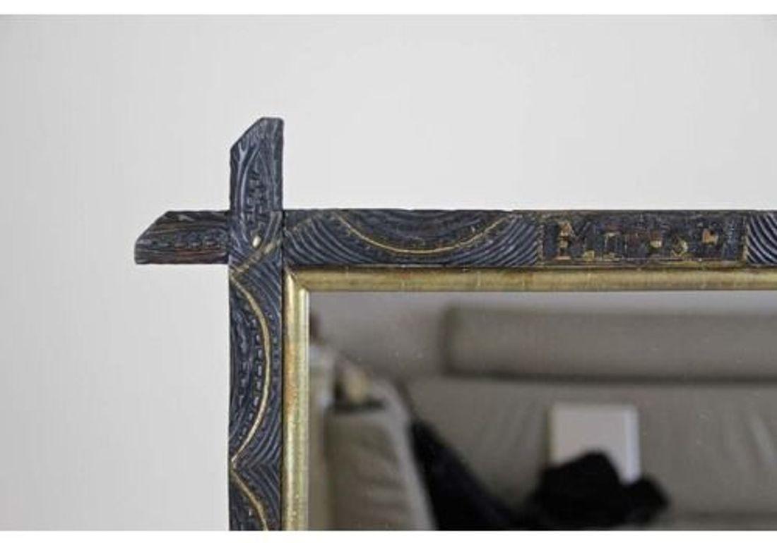 Black Forest 20th Century Rustic Wall Mirror With Golden Bars, Tramp Art, Austria dated 1901 For Sale