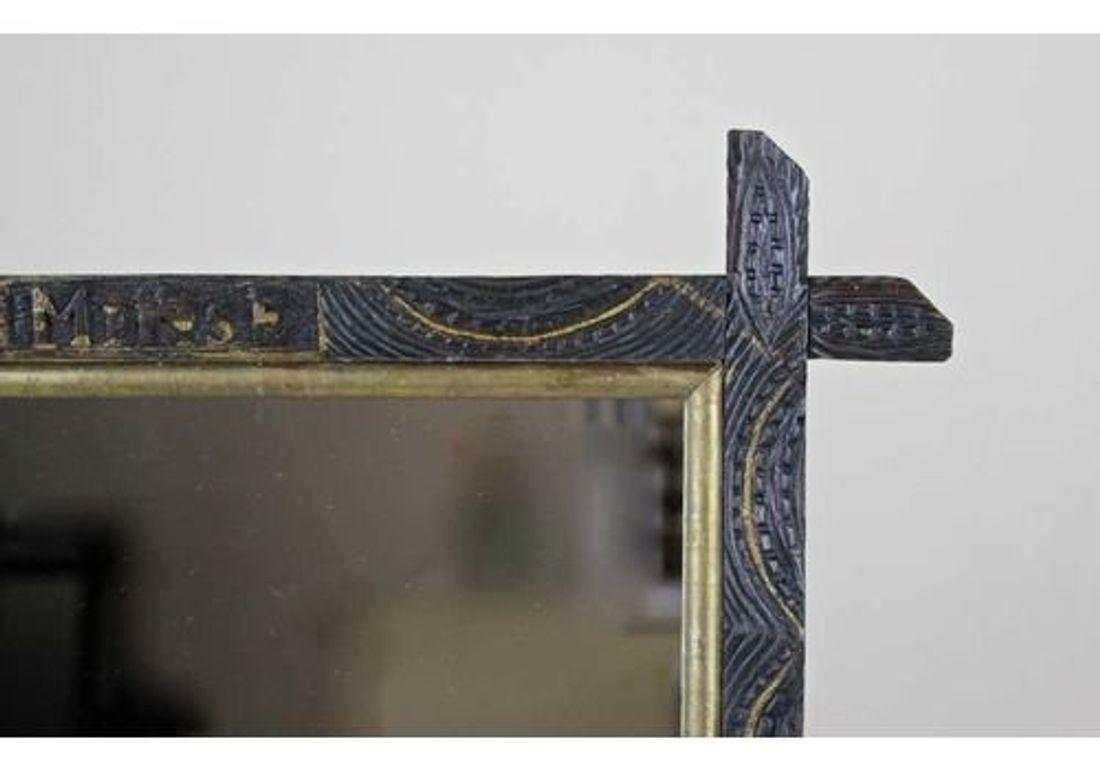 Hand-Carved 20th Century Rustic Wall Mirror With Golden Bars, Tramp Art, Austria dated 1901 For Sale