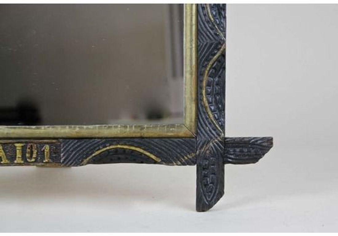 20th Century Rustic Wall Mirror With Golden Bars, Tramp Art, Austria dated 1901 In Good Condition For Sale In Lichtenberg, AT