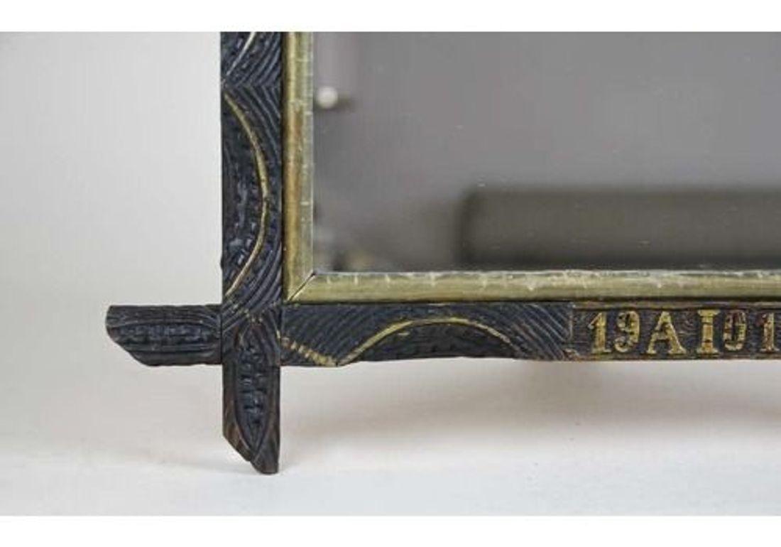 20th Century Rustic Wall Mirror With Golden Bars, Tramp Art, Austria dated 1901 For Sale 2