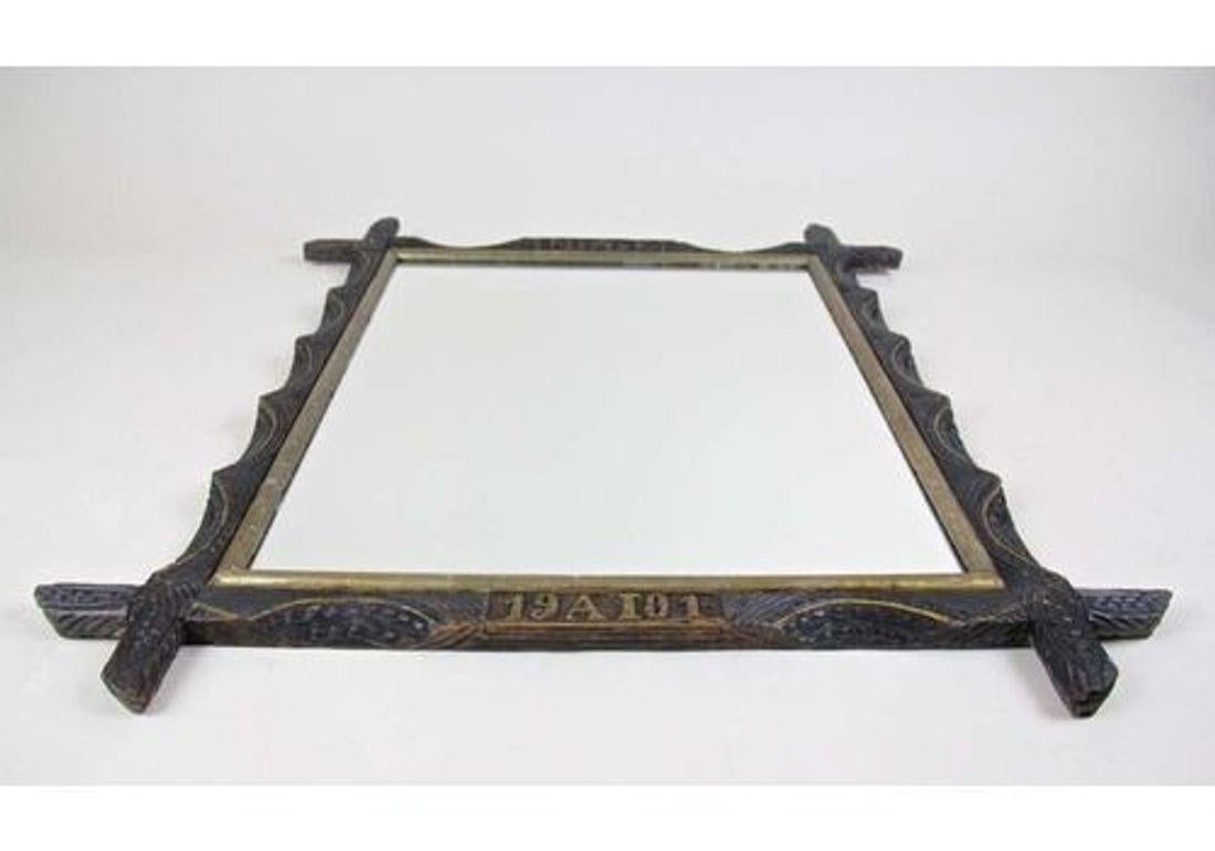 20th Century Rustic Wall Mirror With Golden Bars, Tramp Art, Austria dated 1901 For Sale 3